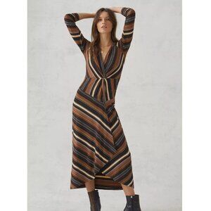 Maeve Anthropologie Striped Wrap Midi Dress Retro 70s Small